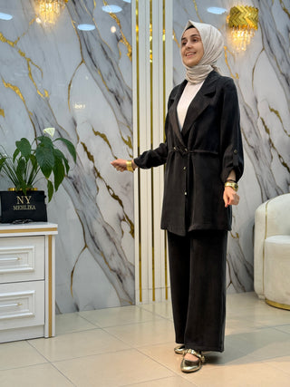 ALESYA KENDİNDEN JAKARLI BEL BÜZGÜLÜ TAKIM 5396
