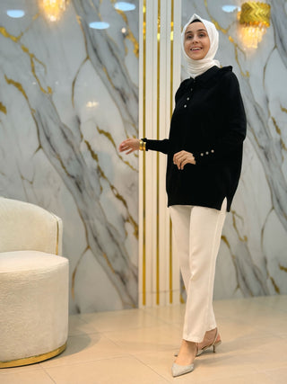 NY MEHLİKA DANTEL VE TAŞLI DÜĞME SOĞUK İP TUNİK 0688