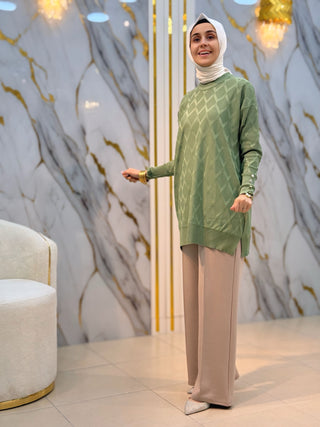 NY MEHLİKA BAKLAVA DESEN SOĞUK İP TUNİK 3288