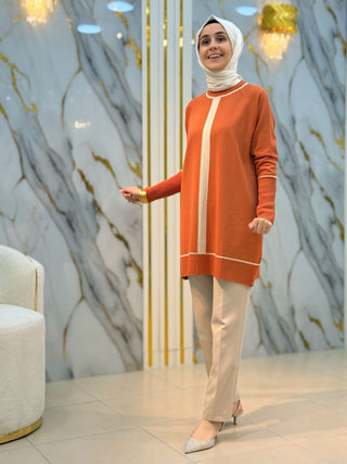 NY MEHLİKA YAKA ÇİZGİ DETAY SOĞUK İP TUNİK 36031