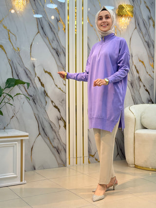 NY MEHLİKA DİK YAKA FERMUAR DETAYLI YIRTMAÇLI TUNİK 3313