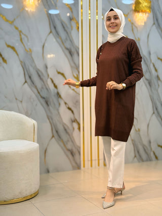 NY MEHLİKA DÜĞME DETAY SOĞUK İP TUNİK 35044