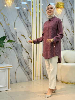 MAGAZİN PUL İŞLEMELİ TENSEL GÖMLEK 7504