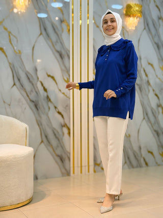 NY MEHLİKA DANTEL VE TAŞLI DÜĞME SOĞUK İP TUNİK 0688