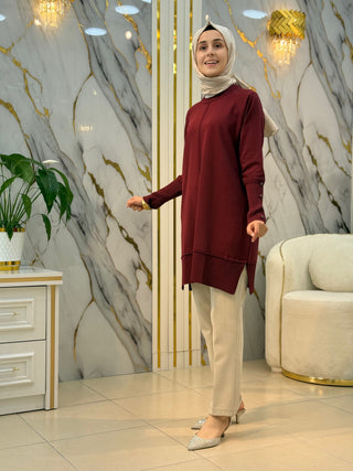 KADO DÜĞME VE ÇİZGİ DETAYLI SOĞUK İP TUNİK 2725019