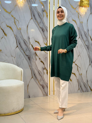 NY MEHLİKA DÜĞME DETAY SOĞUK İP TUNİK 35044