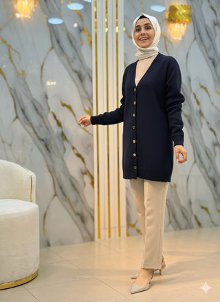 NY MEHLİKA SELANİK ÖRME DÜĞMELİ SOĞUK İP HIRKA 3285