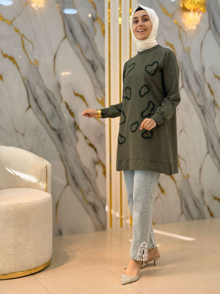 AYŞE AKAY PUL PAYET İŞLEMELİ 85 CM TUNİK 25224