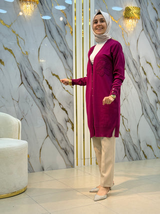 NY MEHLİKA YAKA GÜL İŞLEMELİ SOĞUK İP HIRKA 3302