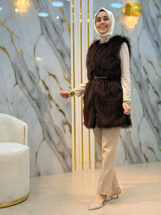 NY MEHLİKA  KEMER DETAYLI KÜRK YELEK 15223