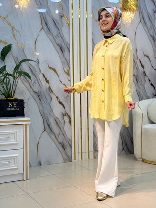 NY MEHLİKA KENDİNDEN DESENLİ GOLD DÜĞME ÇİLEK GÖMLEK 2629