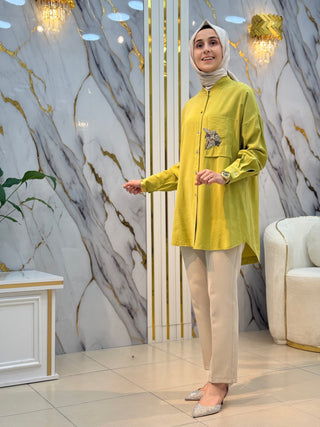 ALESYA TENSEL KUPRA TAŞ İŞLEMELİ GÖMLEK 5160