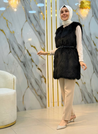 NY MEHLİKA  KEMER DETAYLI KÜRK YELEK 15223