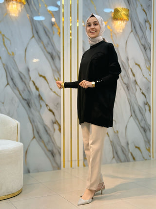 NY MEHLİKA YAKA GÜL İŞLEMELİ SOĞUK İP TUNİK 3303