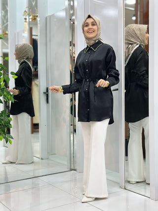 ESSE YAKASI TAŞ İŞLEMELİ  GÖMLEK 3250