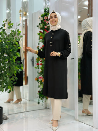 KADO OMUZLARI YAKASI FİYONK DETAYLI TUNİK 251385