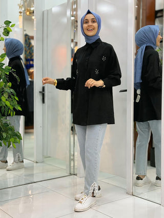 NEFİSE NAKIŞ VE TAŞ İŞLEMELİ GÖMLEK 250203