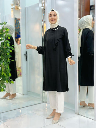 ALESYA KREP YAKASI TAŞ İŞLEME TUNİK 5197