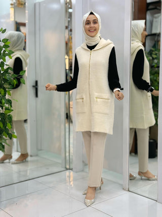 MEHLİKA ANGORA KAPİŞONLU CEPLİ YELEK 7942