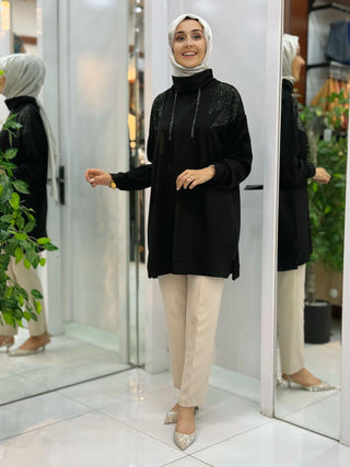 NY MEHLİKA ZİNCİR VE OMUZ TAŞLI TUNİK 2128