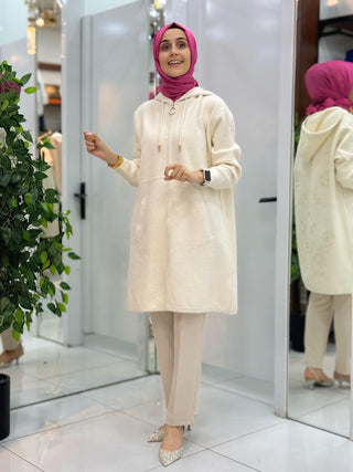 NY MEHLİKA ANGORA KAPİŞONLU İŞLEMELİ CEKET 251456