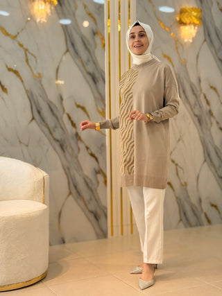 NY MEHLİKA SİM İŞLEMELİ SOĞUK İP TUNİK 35086