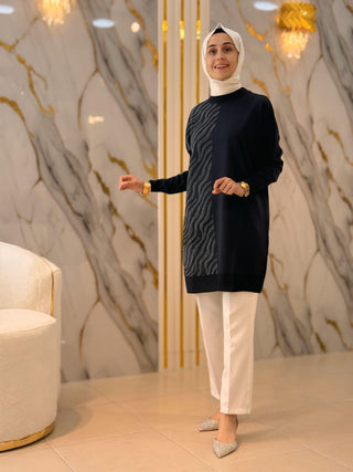 NY MEHLİKA SİM İŞLEMELİ SOĞUK İP TUNİK 35086