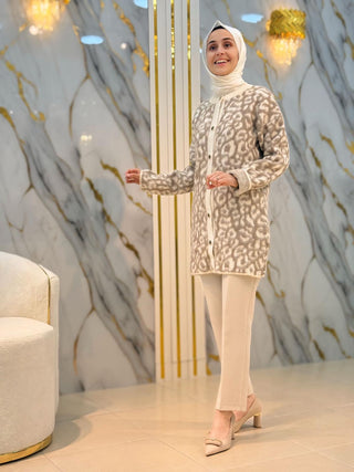 GÜLSELİ LEOPAR DESEN DÜĞMELİ HIRKA 7871
