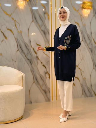 NY MEHLİKA ÇİÇEK İŞLEMELİ SOĞUK İP HIRKA 3280