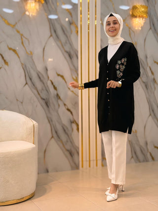 NY MEHLİKA ÇİÇEK İŞLEMELİ SOĞUK İP HIRKA 3280