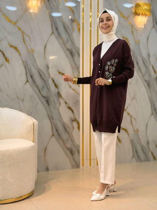 NY MEHLİKA ÇİÇEK İŞLEMELİ SOĞUK İP HIRKA 3280