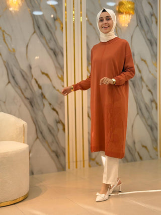 NY MEHLİKA KENDİNDEN İŞLEMELİ SOĞUK İP TUNİK 35224