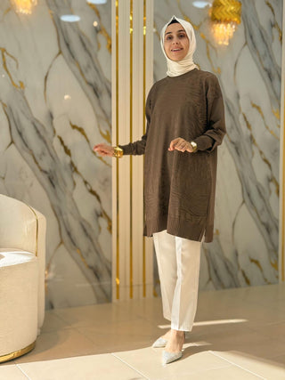 NY MEHLİKA KENDİNDEN DESENLİ SOĞUK İP TUNİK 3274