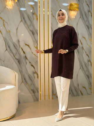 NY MEHLİKA KENDİNDEN DESENLİ SOĞUK İP TUNİK 3274