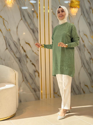 NY MEHLİKA KENDİNDEN DESENLİ SOĞUK İP TUNİK 3274