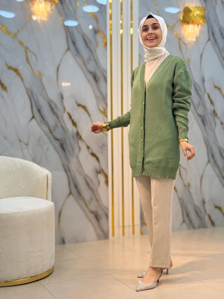 NY MEHLİKA SELANİK ÖRME DÜĞMELİ SOĞUK İP HIRKA 3285