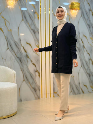 NY MEHLİKA SELANİK ÖRME DÜĞMELİ SOĞUK İP HIRKA 3285