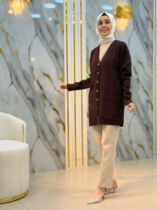 NY MEHLİKA SELANİK ÖRME DÜĞMELİ SOĞUK İP HIRKA 3285