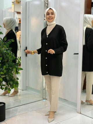 NY MEHLİKA DESENLİ VE İNCİ DÜĞME SOĞUK İP HIRKA 5670