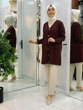 NY MEHLİKA DESENLİ VE İNCİ DÜĞME SOĞUK İP HIRKA 5670