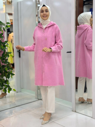 NY MEHLİKA ANGORA KAPİŞONLU İŞLEMELİ CEKET 251456