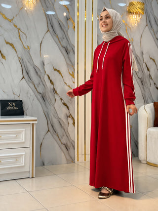 NY MEHLİKA YANLARI ÇİZGİLİ KAPÜŞONLU OYSHO ELBİSE 1733