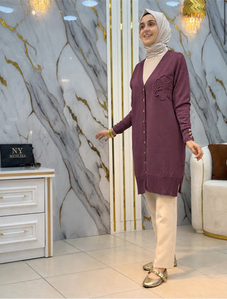 NY MEHLİKA YAKA GÜL İŞLEMELİ SOĞUK İP HIRKA 3302