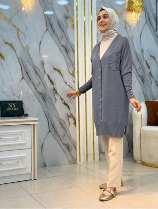 NY MEHLİKA YAKA GÜL İŞLEMELİ SOĞUK İP HIRKA 3302