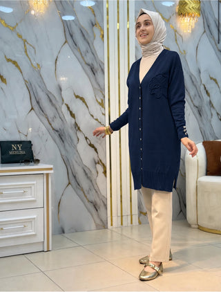 NY MEHLİKA YAKA GÜL İŞLEMELİ SOĞUK İP HIRKA 3302