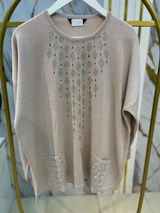 NY MEHLİKA  KENDİNDEN SİMLİ DALGA TAŞLI BLUZ 14298