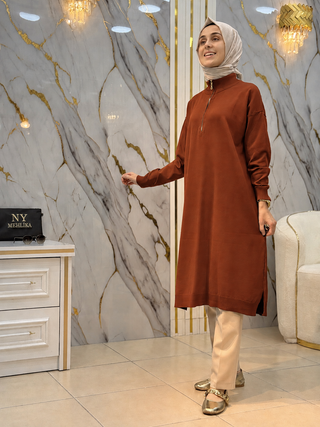 NY MEHLİKA DİK YAKA FERMUARLI SOĞUK İP TUNİK 3384