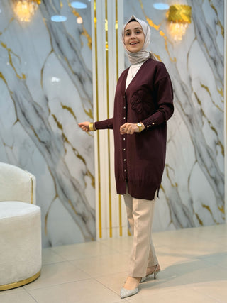 NY MEHLİKA YAKA GÜL İŞLEMELİ SOĞUK İP HIRKA 3302