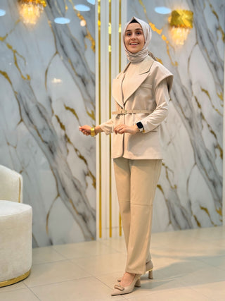 NY MEHLİKA DERİ VE KEMER DETAY DERİ PANTOLONLU TAKIM 2192