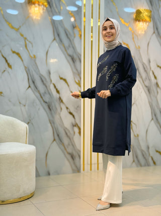 AYŞE AKAY TAŞ İŞLEMELİ İNCİ DETAYLI TUNİK 25515